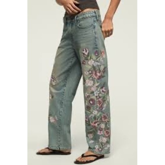 Lucky Brand Denim - Lucky Brand NWOT Boho Floral Embroidered Baggy Wide Leg Jeans 2/26